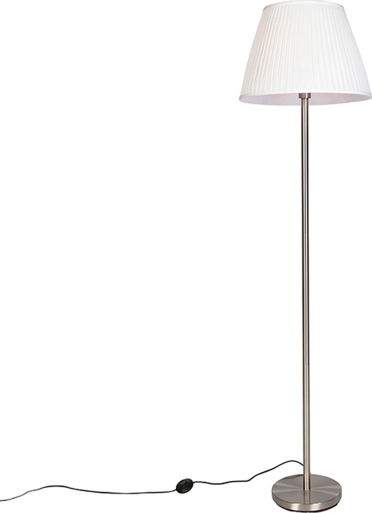 QAZQA - Moderne Stehleuchte I Stehlampe I Standleuchte I Lampe I Leuchte Stahl I Silber I nickel matt mit weißem Plissee-Schirm 45 cm - Simplo I W...