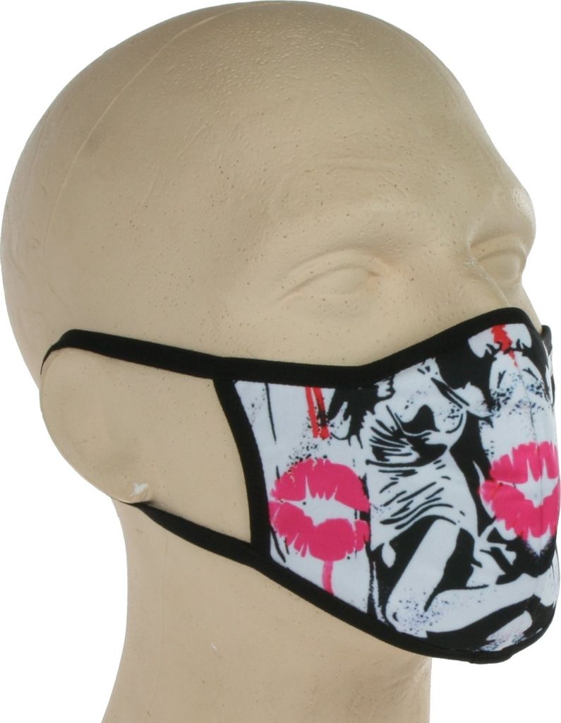 (( earbags | BEHELFSMASKE Gesichtsmaske für Brillenträger, Kiss - Pink Weiss, L