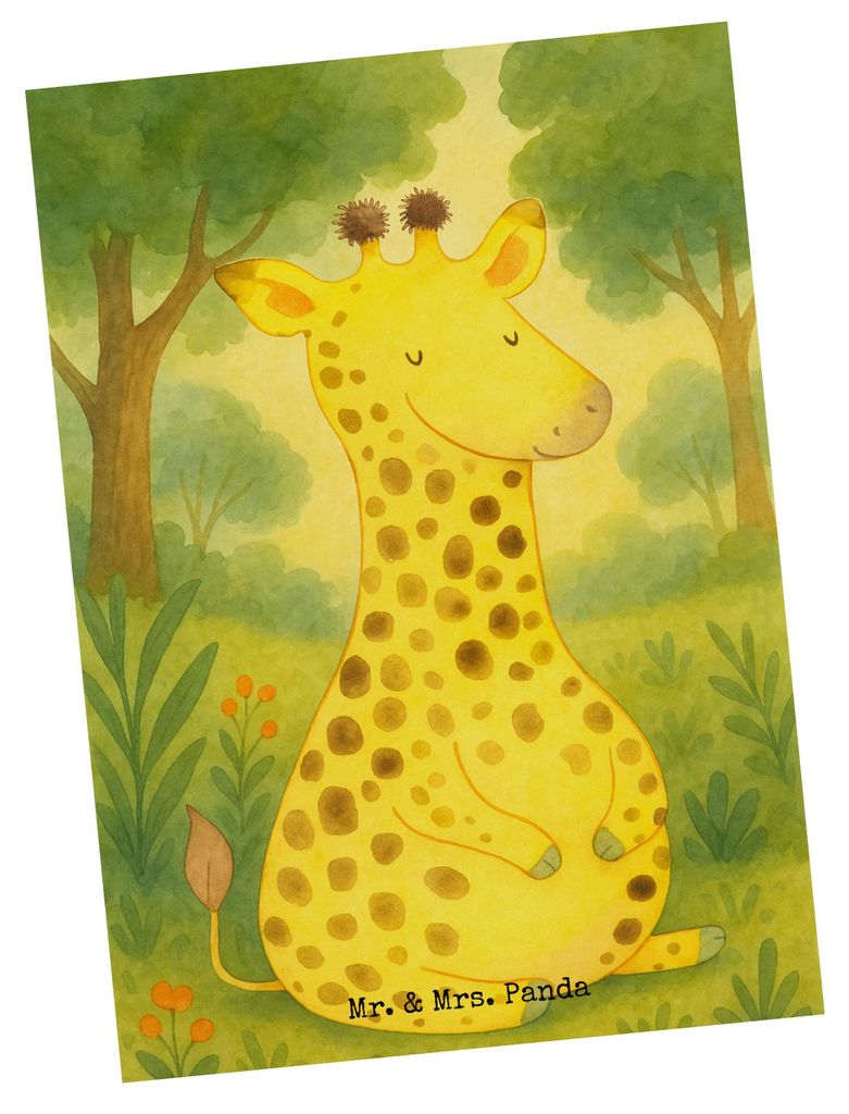 Mr. & Mrs. Panda Postkarte Giraffe Zufrieden Design - Weiß - Geschenk, Ansichtskarte, Abenteuer, Glück, Fotokarte, Afrika, Ansichtskarten, Postka...