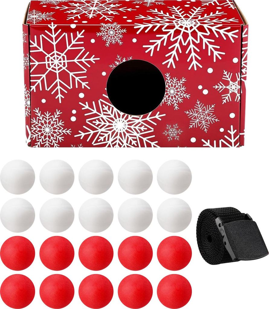Weihnachtskugel-Schüttelset mit 20 Schaumstoffkugeln, Befestigungsband, 24 cm Box, für drinnen und draußen, Familienspaß, Weihnachtsdekoration