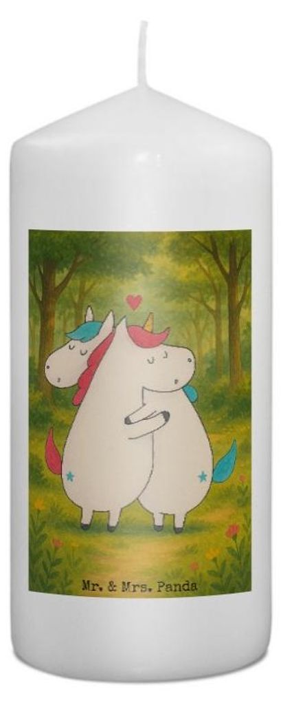 Mr. & Mrs. Panda Kerze Einhorn Mitteilung Design 15 x 7 cm - Weiß - Geschenk, Stumpenkerze, Blockkerze, Wachskerze, Bedruckte, Spruch, Valentine, ...