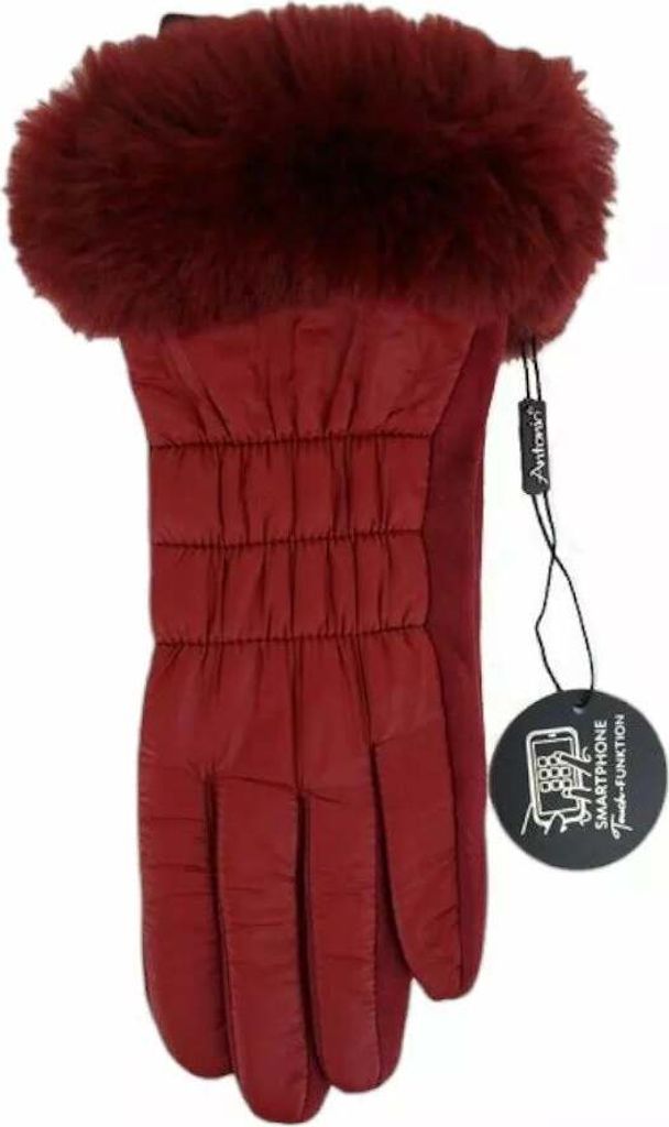Winter Damen Handschuhe » Nylon Fingerhandschuhe Suede » Winterhandschuhe mit Kunstfell | Damenhandschuhe: Rot Farbe: Rot