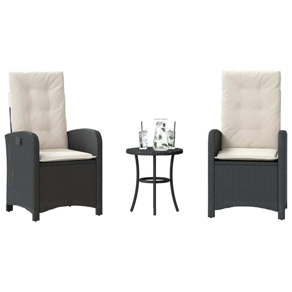 Möbel 3-tlg. Bistro-Set mit Kissen Schwarz Poly Rattan 2024