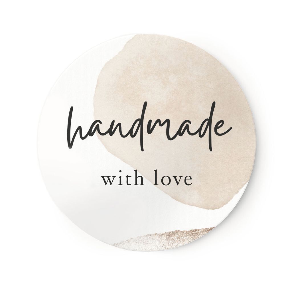 Aufkleber Handmade with love Beige | 4 cm 20 Stück | Sticker Set für Selbstgemachtes, Einmachgläser, DIYs, Verpackung | Runde Etiketten von ...