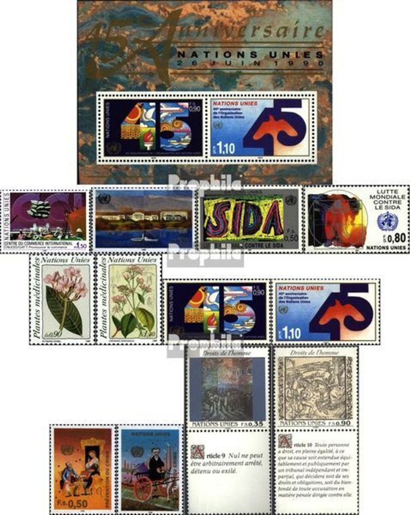 Briefmarken UNO - Genf 1990 Mi 182-193 (kompl.Ausg.) Jahrgang 1990 komplett postfrisch Handelszentrum