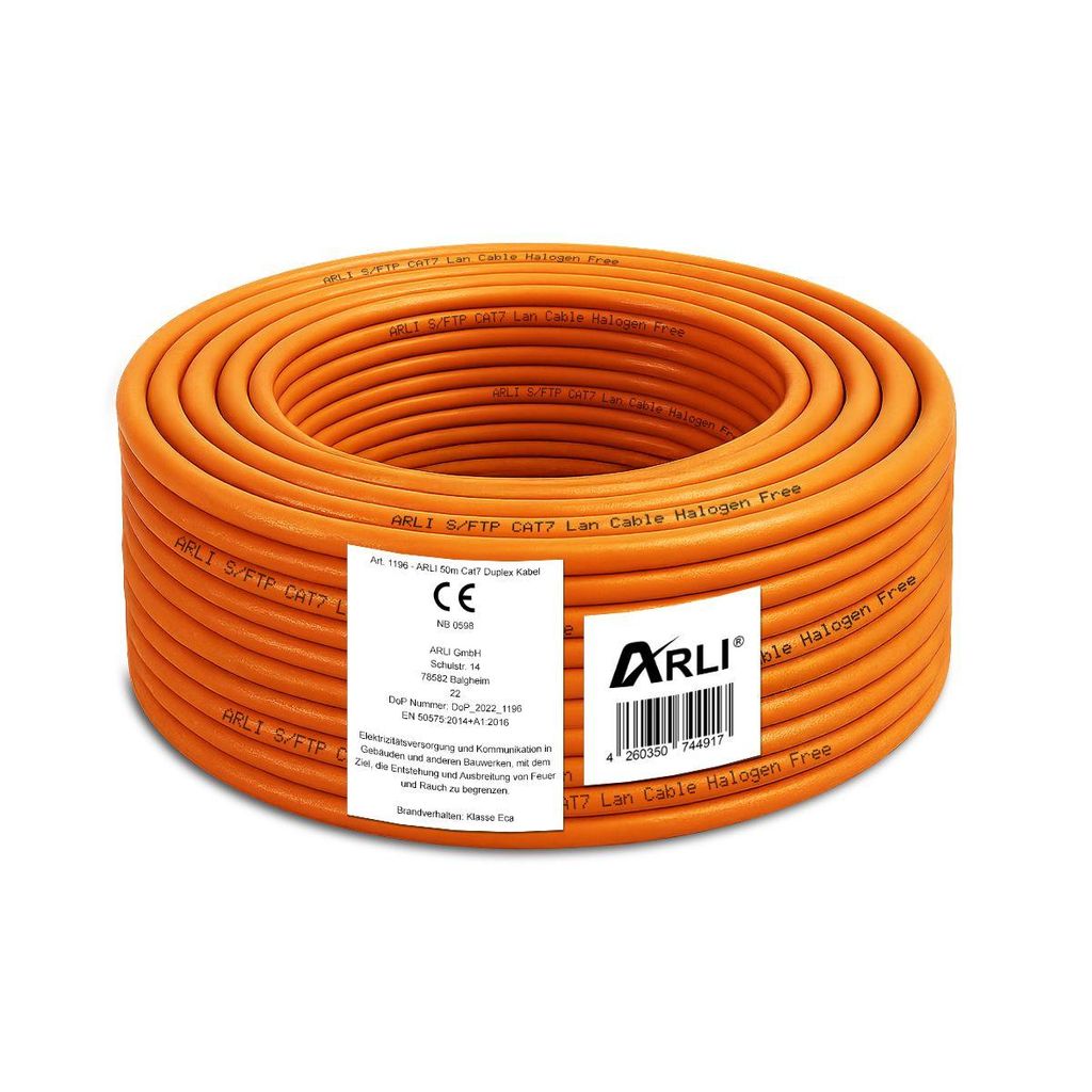 ARLI 50m Cat7 Duplex Verlegekabel S/FTP PIMF halogenfrei LSZH Twin Netzwerkkabel