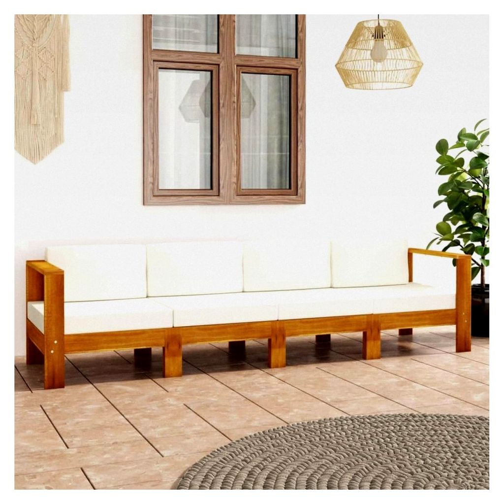 Gartensofa für 4 Personen mit cremeweißen Auflagen aus massivem Akazienholz