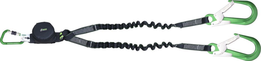 Kratos Y-Verbindungsmittel Gravity-S Elastik aus elastischem Gurtband mit Falldämpfer und 3 Alu Karabinern, 1,50 m, für 140 kg, PSA, EN355