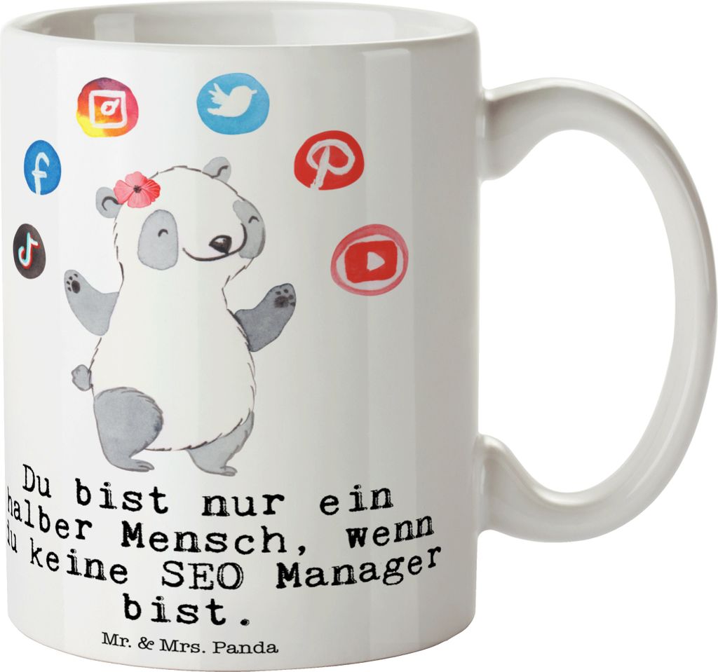 Mr. & Mrs. Panda Kaffeetasse SEO Manager Herz - Weiß - Geschenk, Suchmaschinenoptimierung, Teetasse, Digital Marketing, kaffeebecher keramik, Tass...