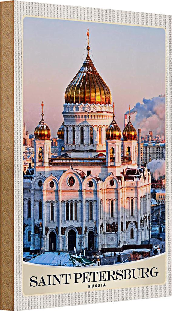Holzschild Reise 20x30cm Saint Petersburg Kirche goldener Dach