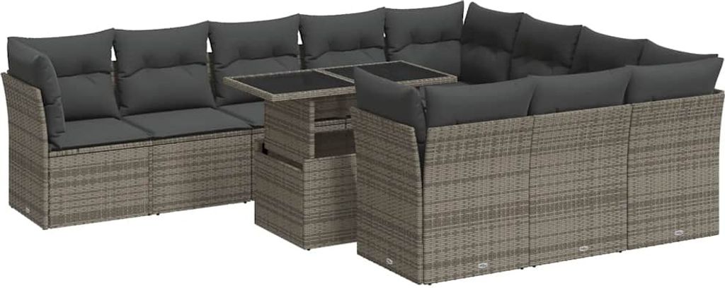 vidaXL 11-tlg. Garten-Sofagarnitur mit Kissen Grau Poly Rattan
