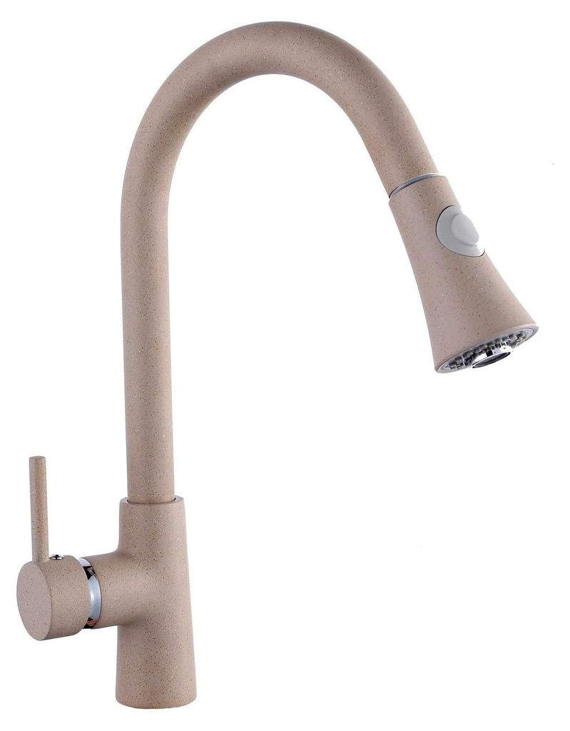 Hochdruck Küchenarmatur Einhand Mischbatterie mit ausziehbarer Brause in Granit Beige