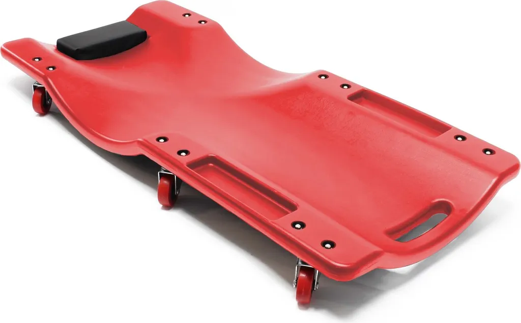 XPOtool banco di montaggio per auto 91x42,5x11,5 cm fino a 100 kg in plastica, tavola rotante con poggiatesta rimovibile e 2 vani portautensili, banco rotante, banco da officina