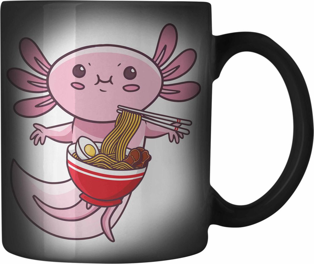 Trendation - Axolotl Farbwechsel Zauber-Tasse Grafik Lustig Geschenkidee Schwanzlurch Tiere Geschenk Ramen Lustig (Schwarz)