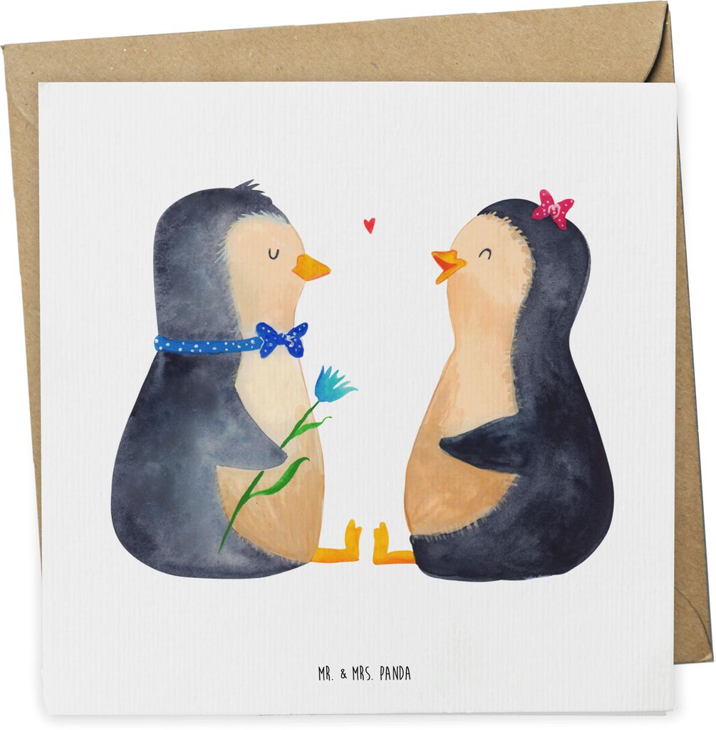 Mr. & Mrs. Panda Grußkarte Pinguin Pärchen - Weiß - Geschenk, doppelkarte, Liebe, Klappkarte, Glückwunschkarte, faltkarte, Hochzeit, Verknallt,...