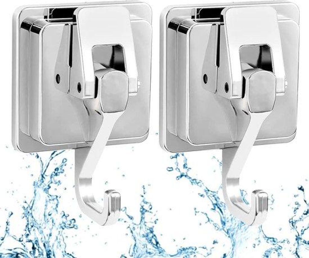 Starker Saugglocken Haken 2er Pack silber für Glas Bad