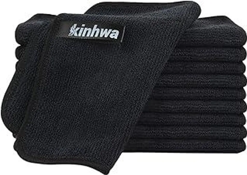Set 10 Panni KinHwa Microfibra Nera 20x20: Pulizia Cucina Senza Aloni