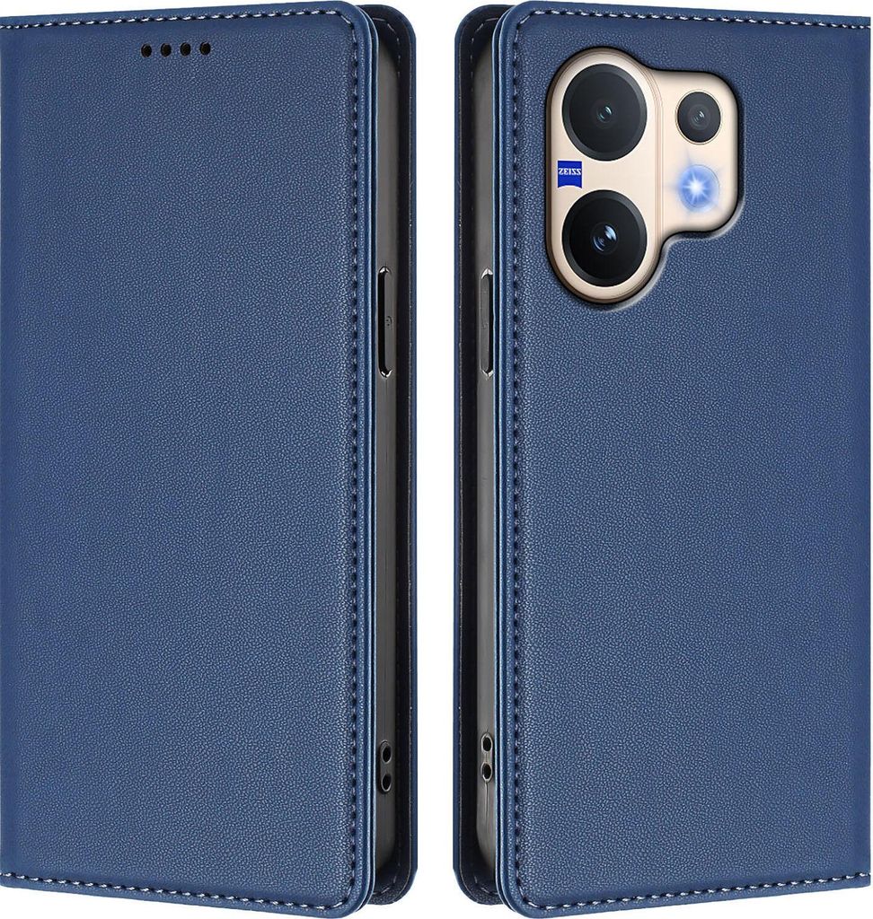 Handyhülle für Vivo V60 5G, Kunstleder Klapphülle Stoßfeste Magnetische Hülle mit Ständer Dunkelblau