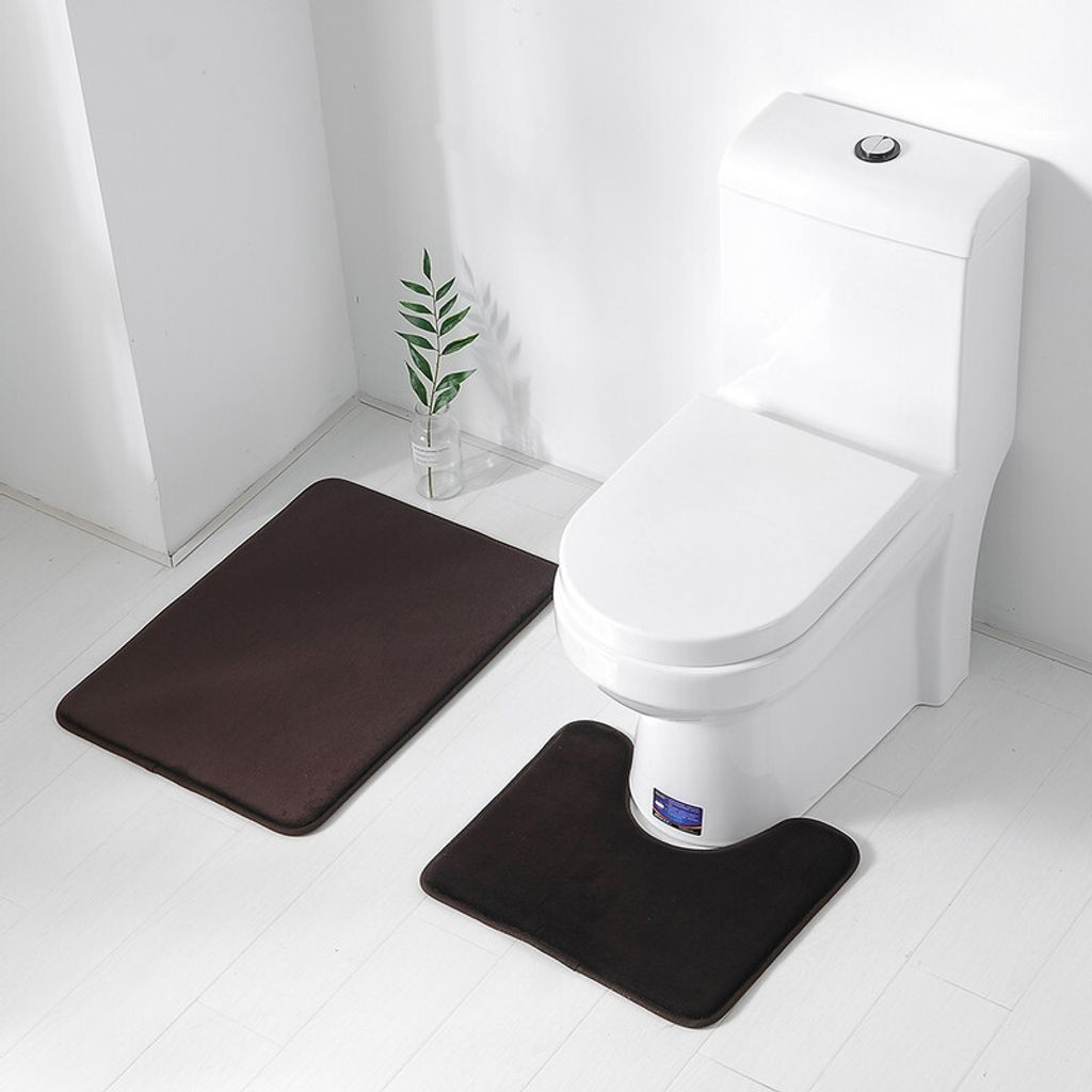 2-teiliges Badematten-Set 50 × 70 cm Memory Foam Soft Flannel Anti-Rutsch-Badteppich + 40 × 50 cm U-förmige Toilettenmatte - Dunkelbraun
