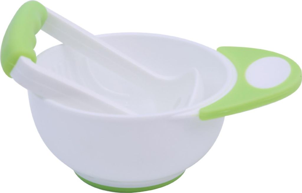 Mash and Serve Bowl Supplementary Food Grinding Handle Stick Baby Mashing Green White