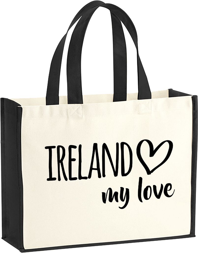 Huuraa Jutetasche Ireland my love 21 Liter Black Jute und Baumwolle Einkaufstasche Geschenkidee