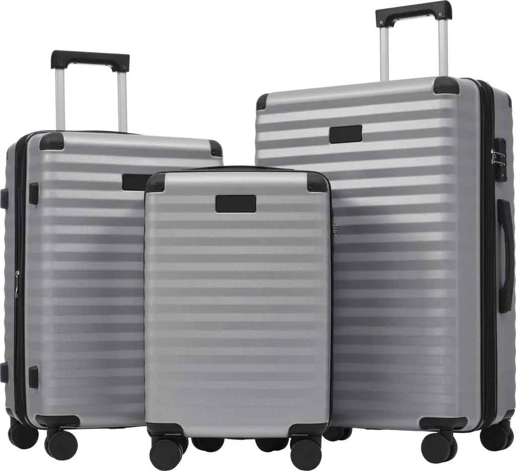 Set de bagages extensibles gris argenté avec serrure TSA intégrée