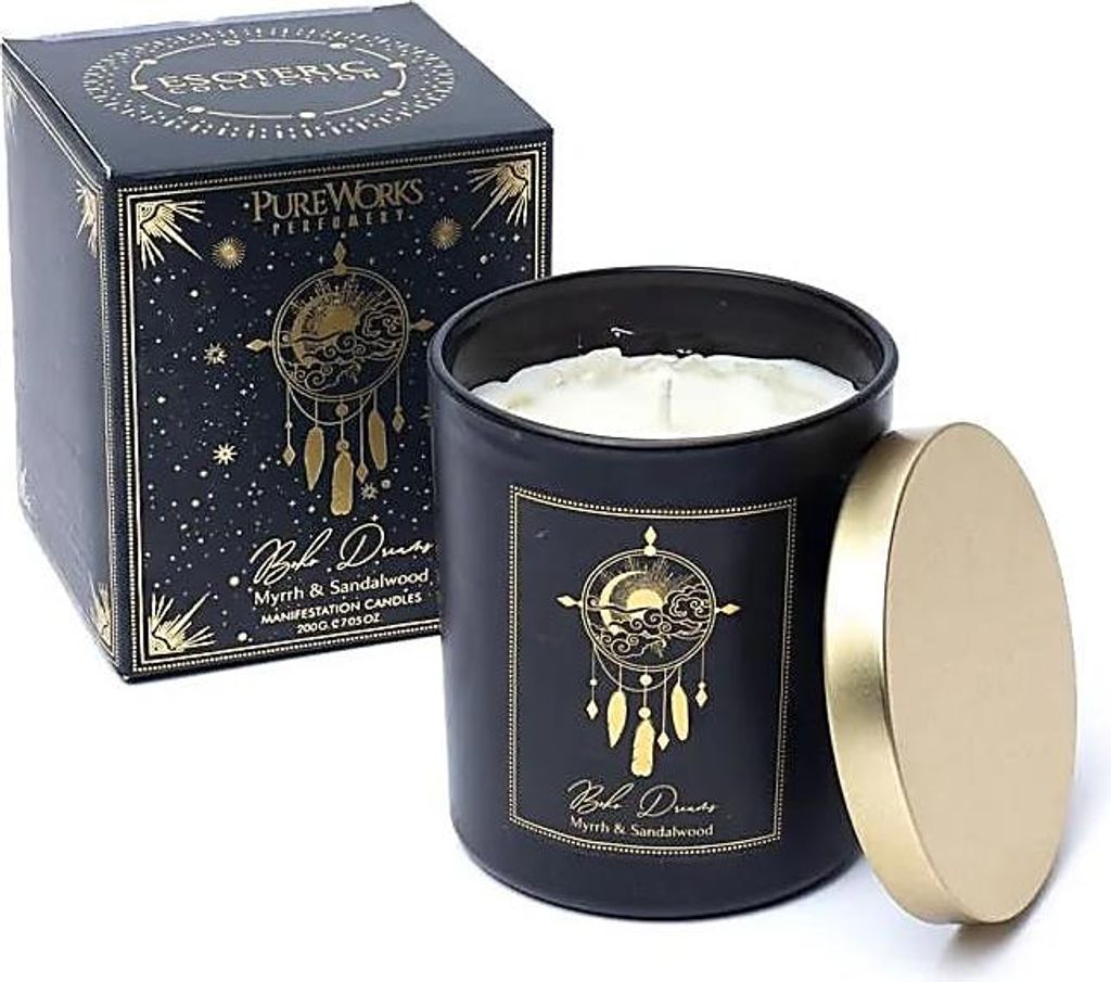 Manifestationskerze „Boho Dreams“ im Glas mit Deckel – 200 g, Packung mit 6 Stück