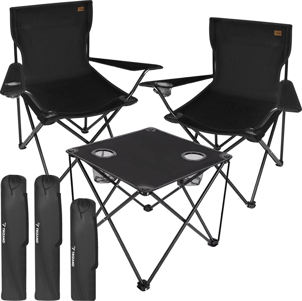 TRIZAND 2 Stück Campingstuhl Faltbar und Campingtisch - Camping Tisch Faltbar mit Getränkehaltern - Camping Stuhl bis 100kg Wasserdicht mit Getr...