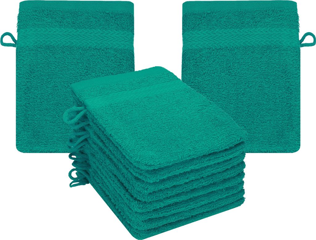 Betz 10 Stück Waschhandschuhe 16x21 cm PREMIUM 100% Baumwolle Farbe: smaragdgrün