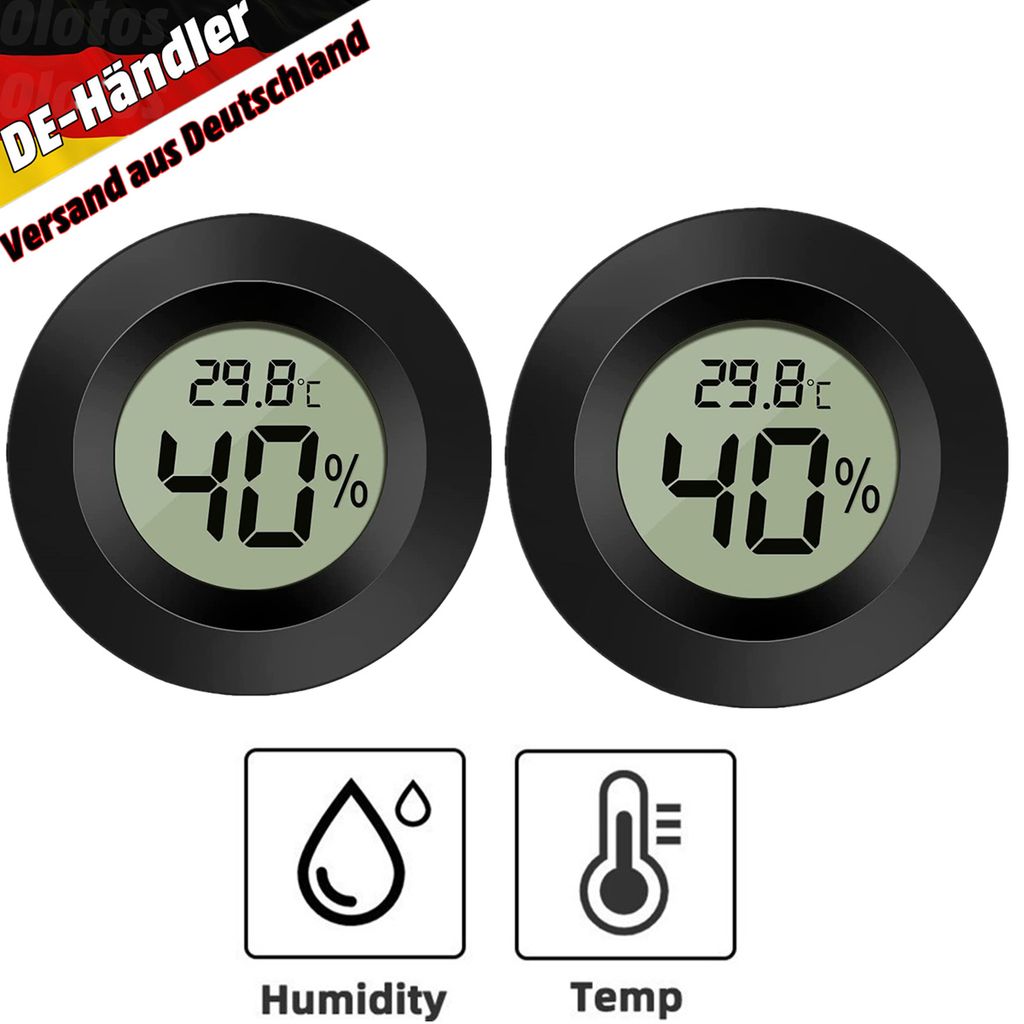 2x Digital Thermo-Hygrometer Thermometer Luftfeuchtigkeit Produktbild 