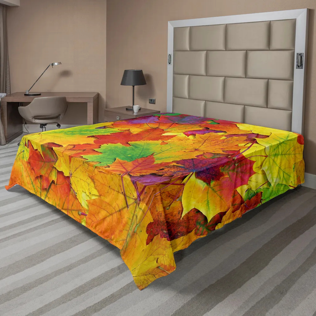 Drap Plat ABAKUHAUS Feuilles d'Érable d'Automne Violet et Jaune 244x205cm