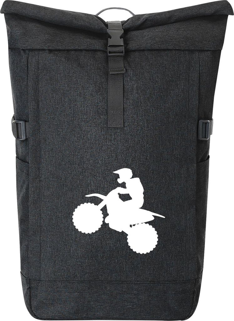 Huuraa Kurierrucksack Motocross Silhouette 30-44 Liter Black Melange Fairtrade Rolltop Rucksack Geschenkidee
