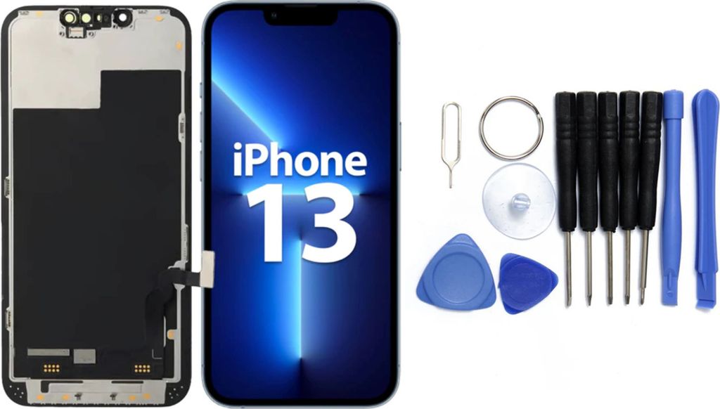 Display für iPhone Ersatzdisplay, Ersatzbildschirm mit Rahmen – LCD/OLED Display für iPhone optional mit Werkzeugset – IPhone 13 / Mit Werkzeug