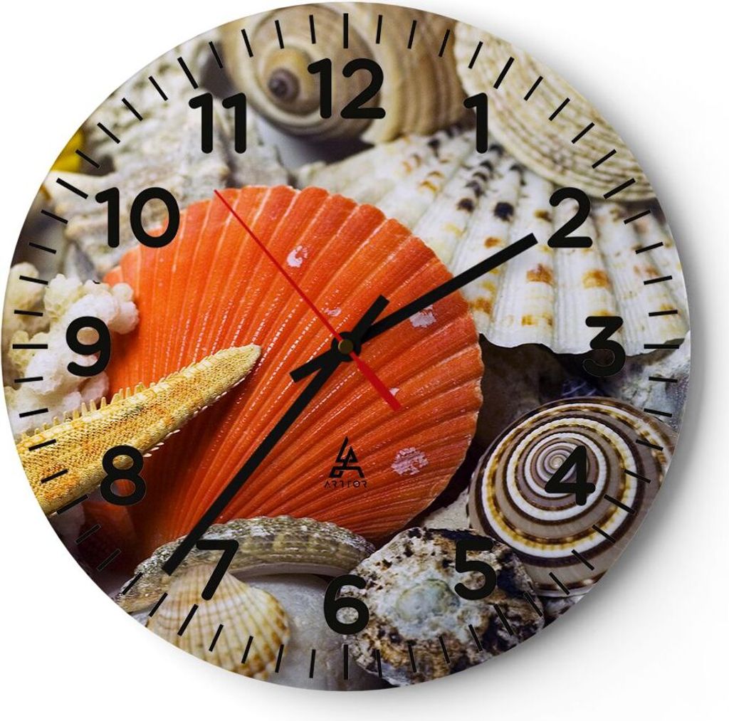 Wanduhr - Rund - Glasuhr - Seashell Meer Strand Sand - 40x40cm - Schleichendes Uhrwerk - Lautlos - zum Aufhängen bereit - Dekoration Modern - Wand...
