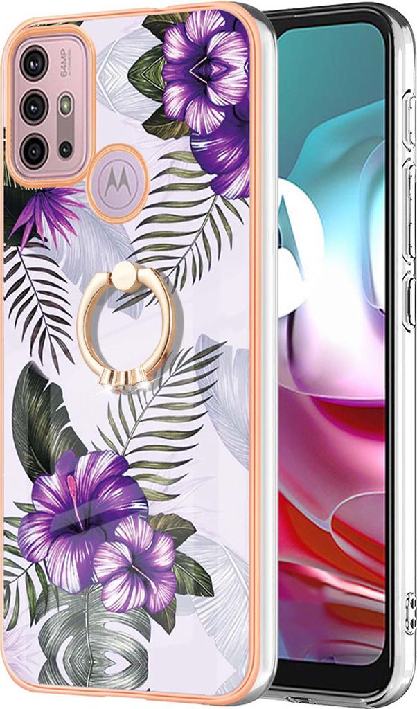 Hülle für Motorola Moto G30/G20/G10/G10 Power Muster TPU Silikon Stoßdämpfer Bumper Schutzhülle mit Ring Ständer Lila