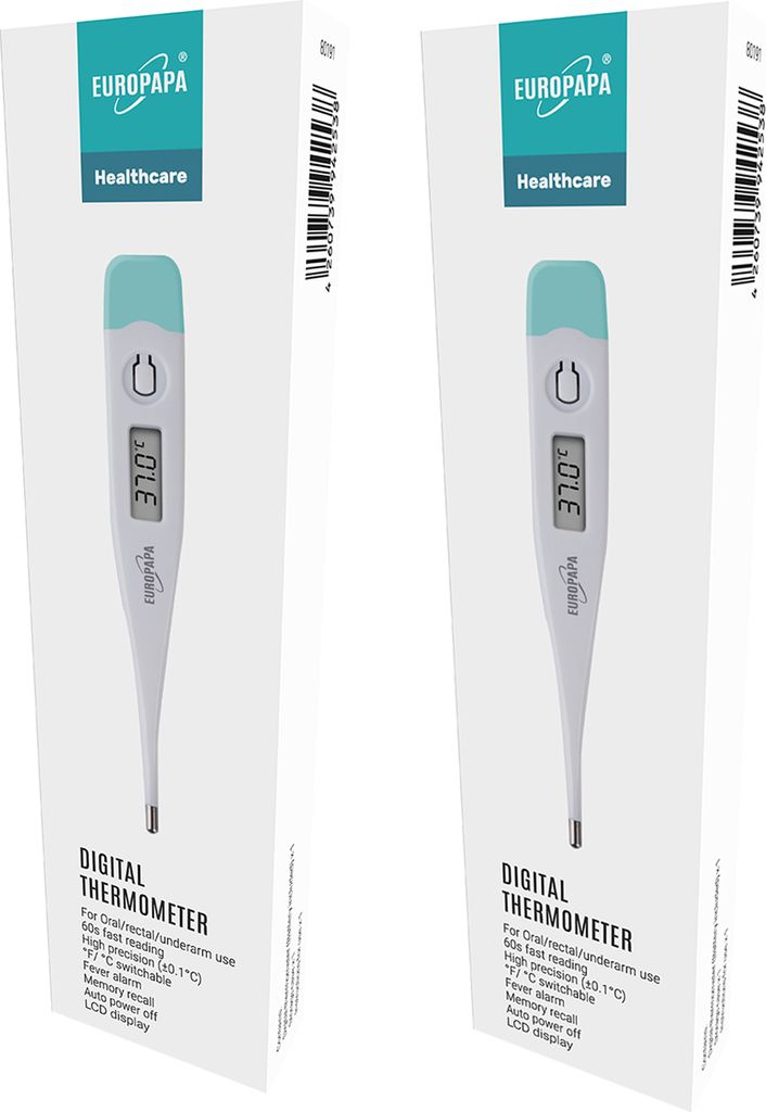 EUROPAPA 2 Stück Digitales Fieberthermometer für Babys, Kinder und Erwachsene, Thermometer für oral, axillar oder rektal, wasserdicht mit Fieber...