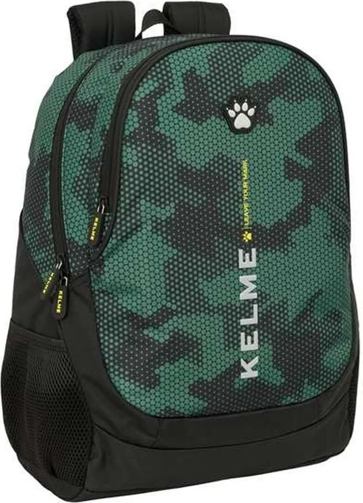Sac à Dos Scolaire Kelme Camo Noir et Vert - Cartable Sportif Robuste