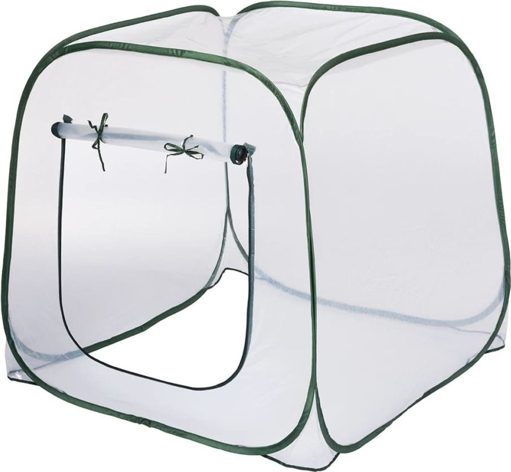 A pop-up greenhouse tent.