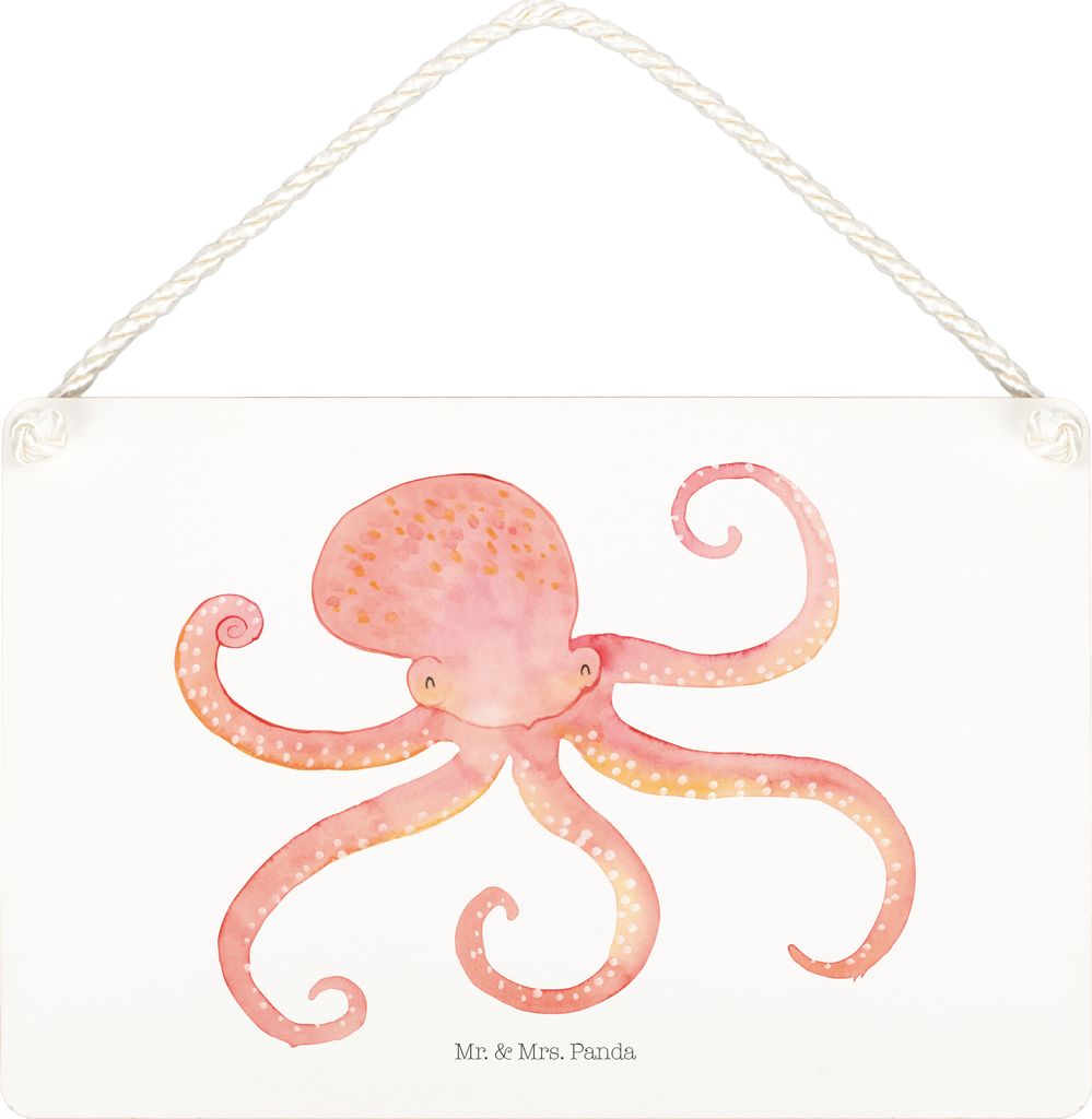 Mr. & Mrs. Panda holzbild Tintenfisch DIN A4 - Weiß - Geschenk, Deko Wandbild, Ozean, Schild, wandtafel, Meer, Meerestier, Türschild, Holzschild,...