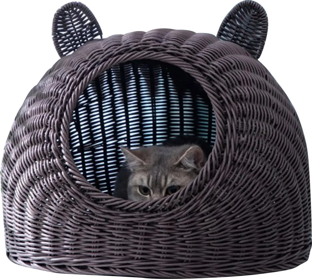 Panier pour chat tressé en résine respirant maison semi-fermée 45x45 cm