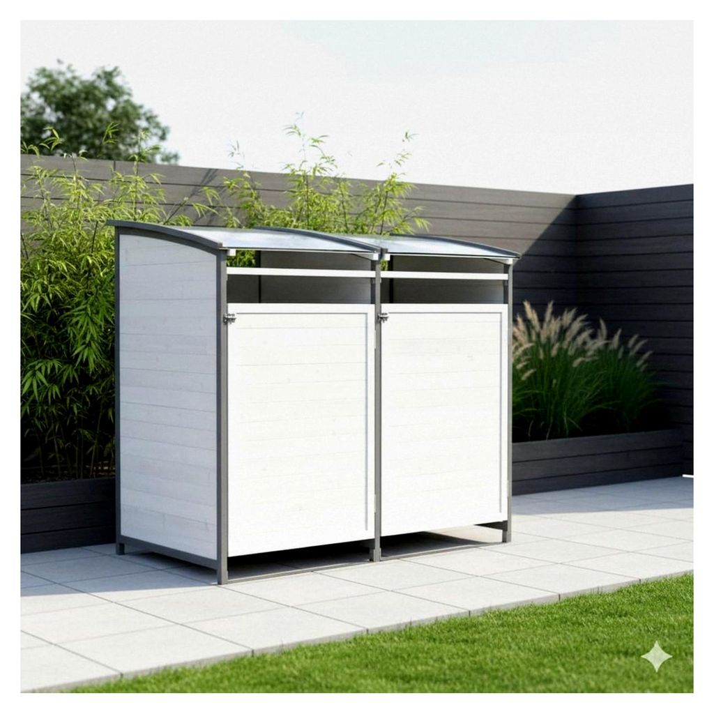 Mülltonnenbox 240 L aus Holz in Anthrazit/Weiß – stabile Verkleidung mit Rückwand für 1 Tonne – wetterfeste Box 140 × 85 × 127 cm für Ga...