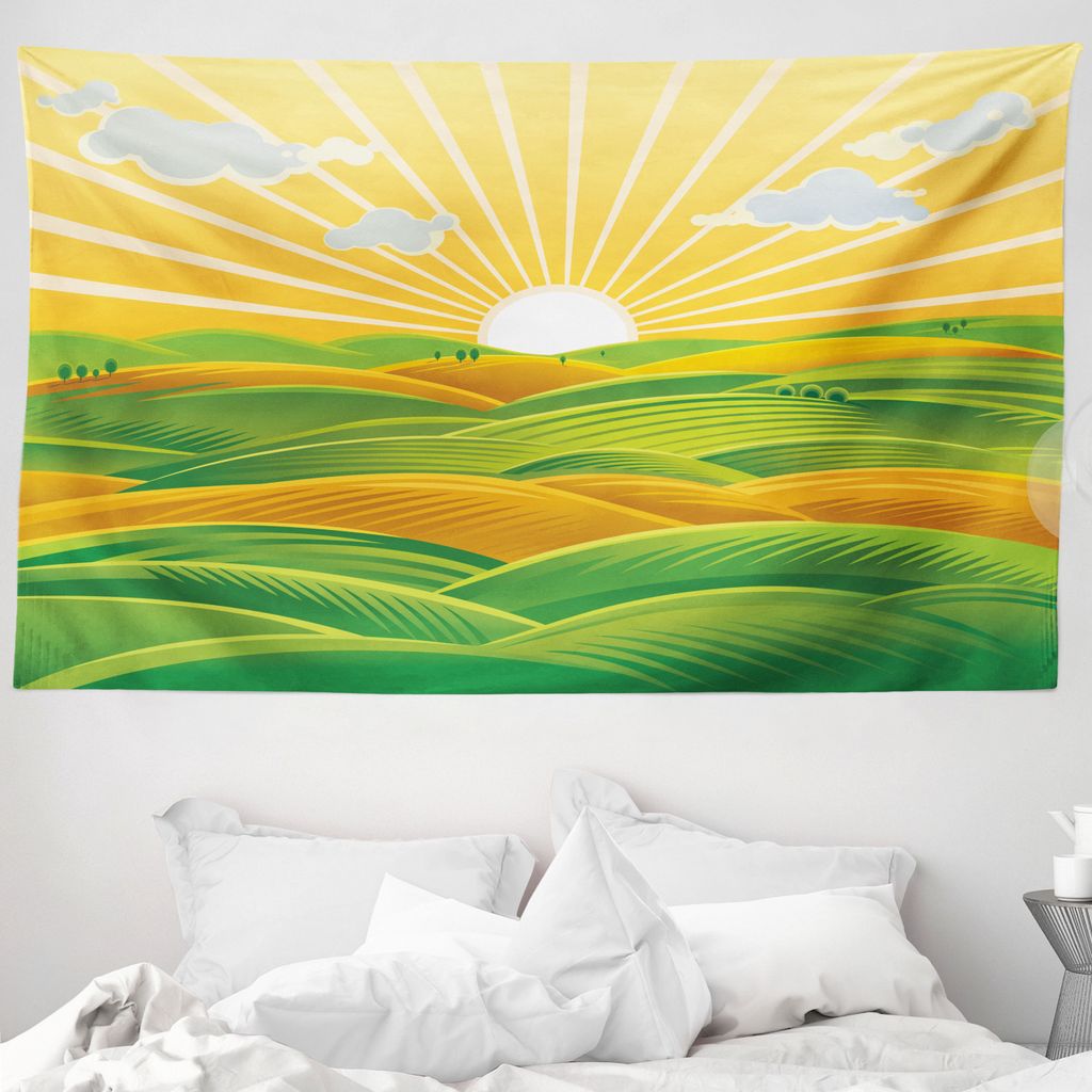 ABAKUHAUS Keltisches Grün Wandteppich, Felder Hills at Dawn aus Weiches Mikrofaser Stoff Waschbar ohne Verblassen Digitaldruck, 230 x 140 cm, Lind...