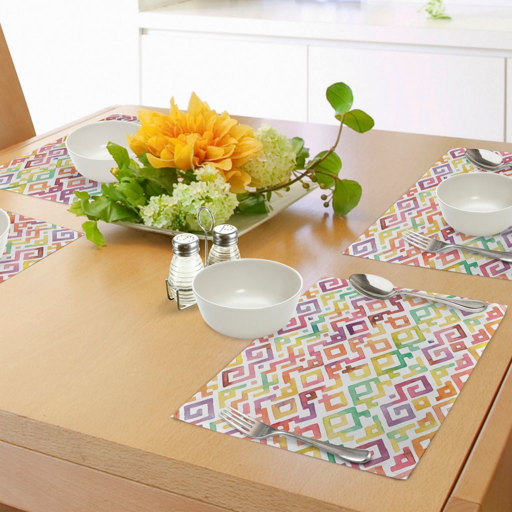 ABAKUHAUS Aquarell Platzmatten, Ethnische Tribal Ornamental Muster Twisted Lines geometrische Boho afrikanischen Design, Tiscjdeco aus Farbfesten S...