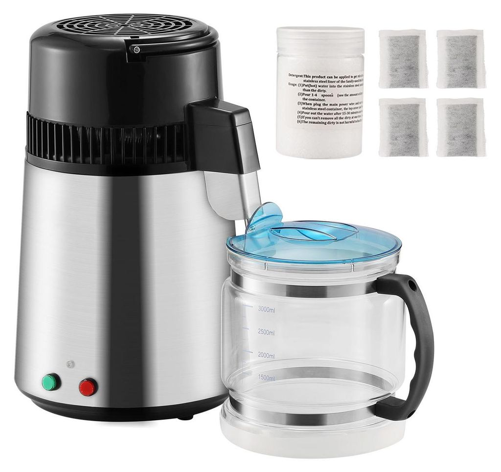 SucceBuy Wasser-Destilliergerät mit 4 L Kapazität, 750 W Leistung und Edelstahl-Innenraum, ideal für die Herstellung von gereinigtem Wasser zu H...