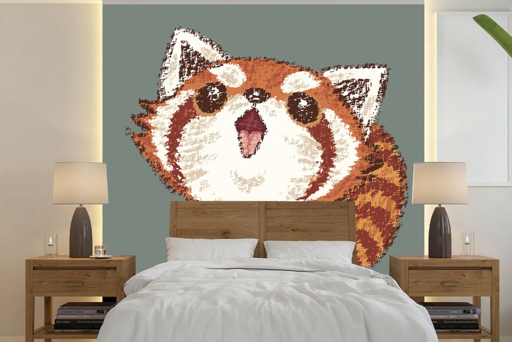 MuchoWow Fototapete für Wohnzimmer oder Schlafzimmer Wandtapete Vinyl Motivtapete Eine Illustration eines kleinen Pandas - 350x350 cm - Schlafzi...