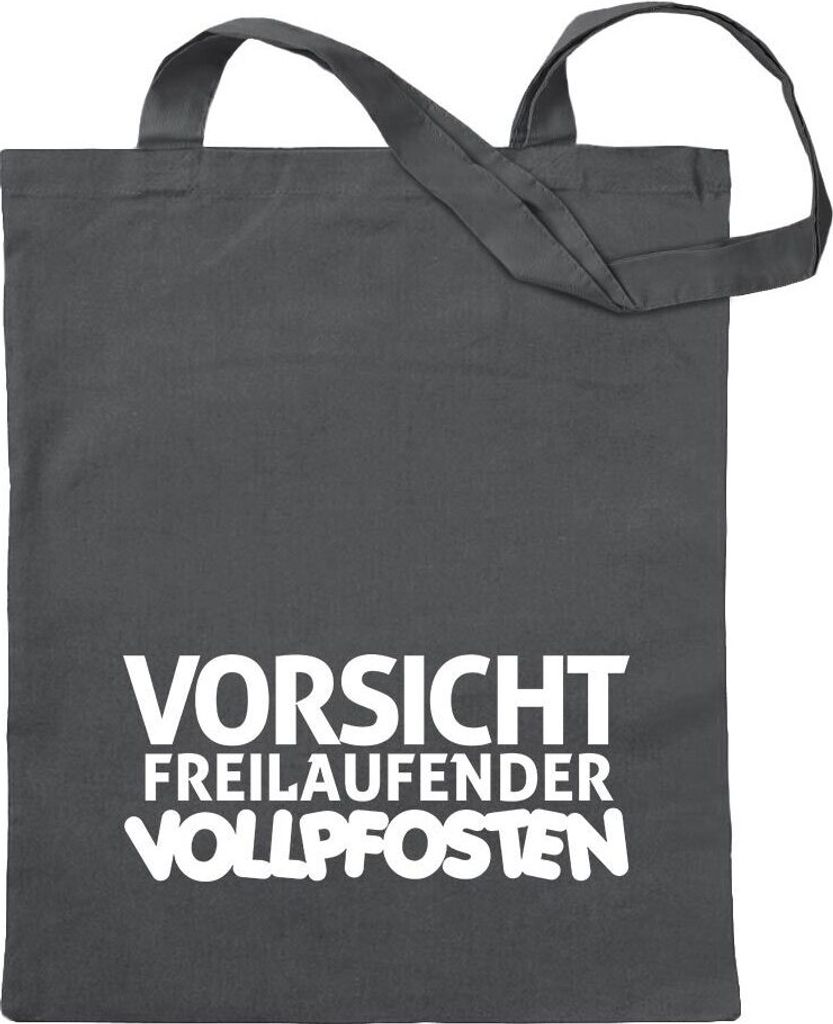 Kiwistar - Baumwolltasche - stahlgrau - Vorsicht freilaufender Vollpfosten - Tragetasche Stoffbeutel Umhängetasche Langer Henkel