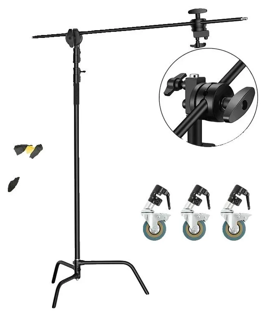 Trépied photo stable en inox 2,6 m anti-basculement à roulettes