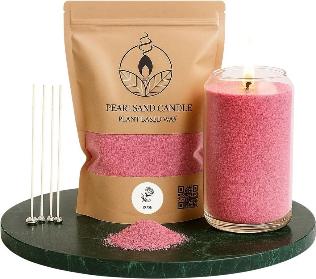 Kerzensand mit Duft und Docht, 400g, Kerzen selber machen, Kerzenwachs & Kerzendocht, Farbe:Rose