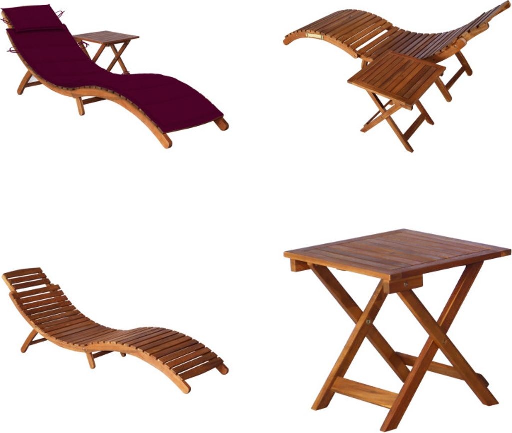 vidaXL Sonnenliege mit Tisch und Auflage Massivholz Akazie - Sonnenliege Mit Tisch - Sonnenliegen Mit Tischen - Holz-Sonnenliege Mit Tisch - Holz-S...