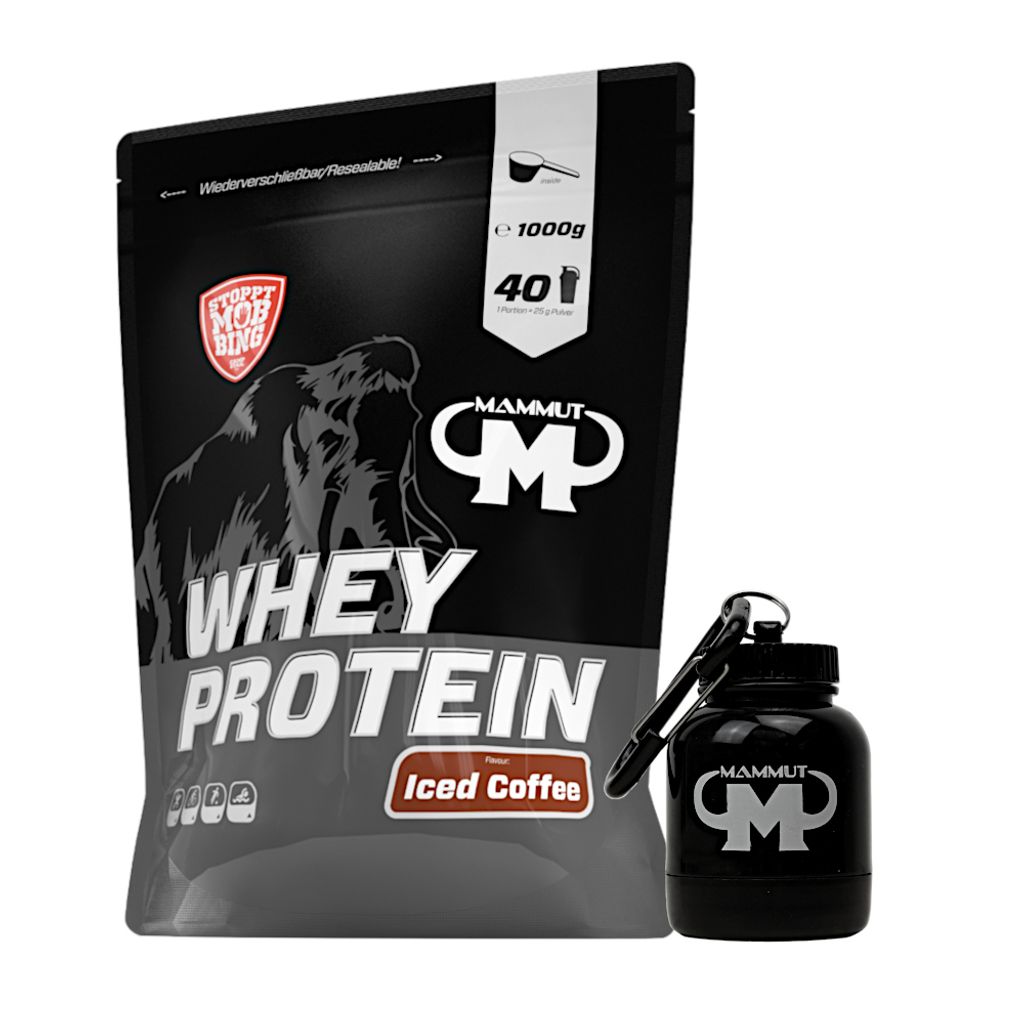 Mammut Nutrition - Whey Protein 1000 g Beutel - 40 Portionen Eiweiß + GRATIS Powderbank, Geschmack: Iced Coffee